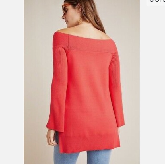 Anthropologie Elise Ribbed Off the Shoulder Tunic Sweater Red Sz M - Picture 4 of 16